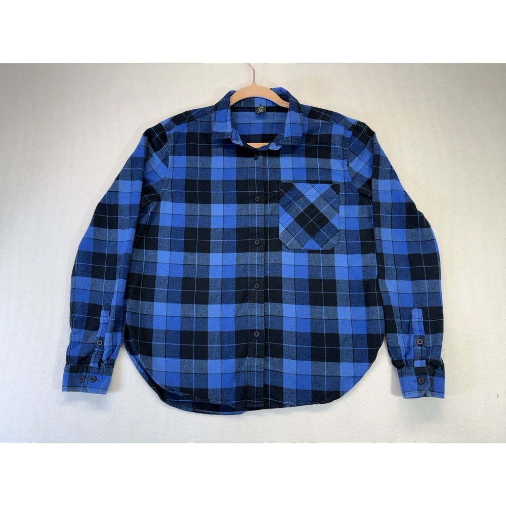 Helly Hansen Women's 100% Organic Cotton Long Sleeve Blue Black Plaid Shirt